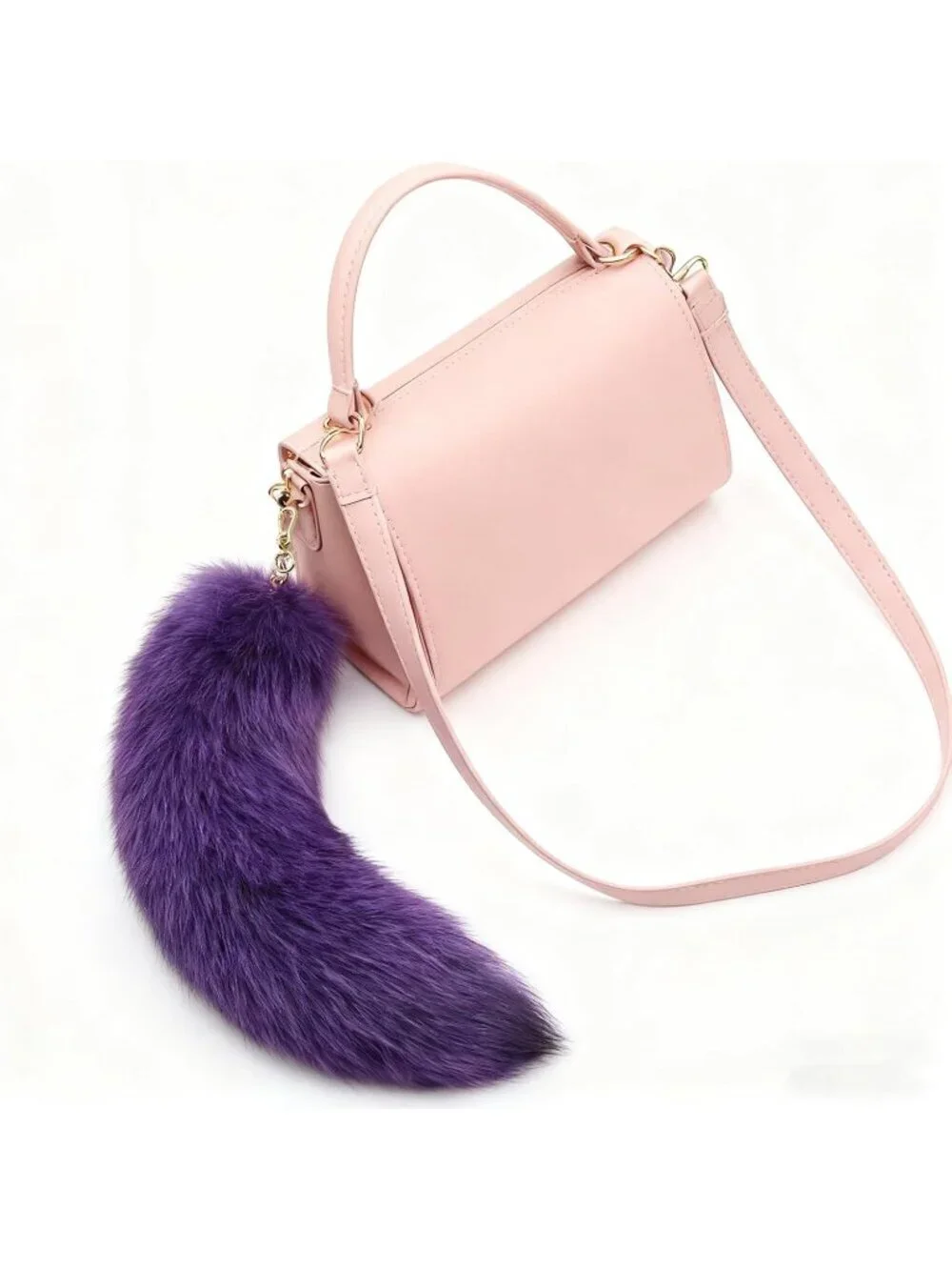 Women's Purple Fluffy Fox Tail Cosplay Keychain Birthday Party Costume Handbag